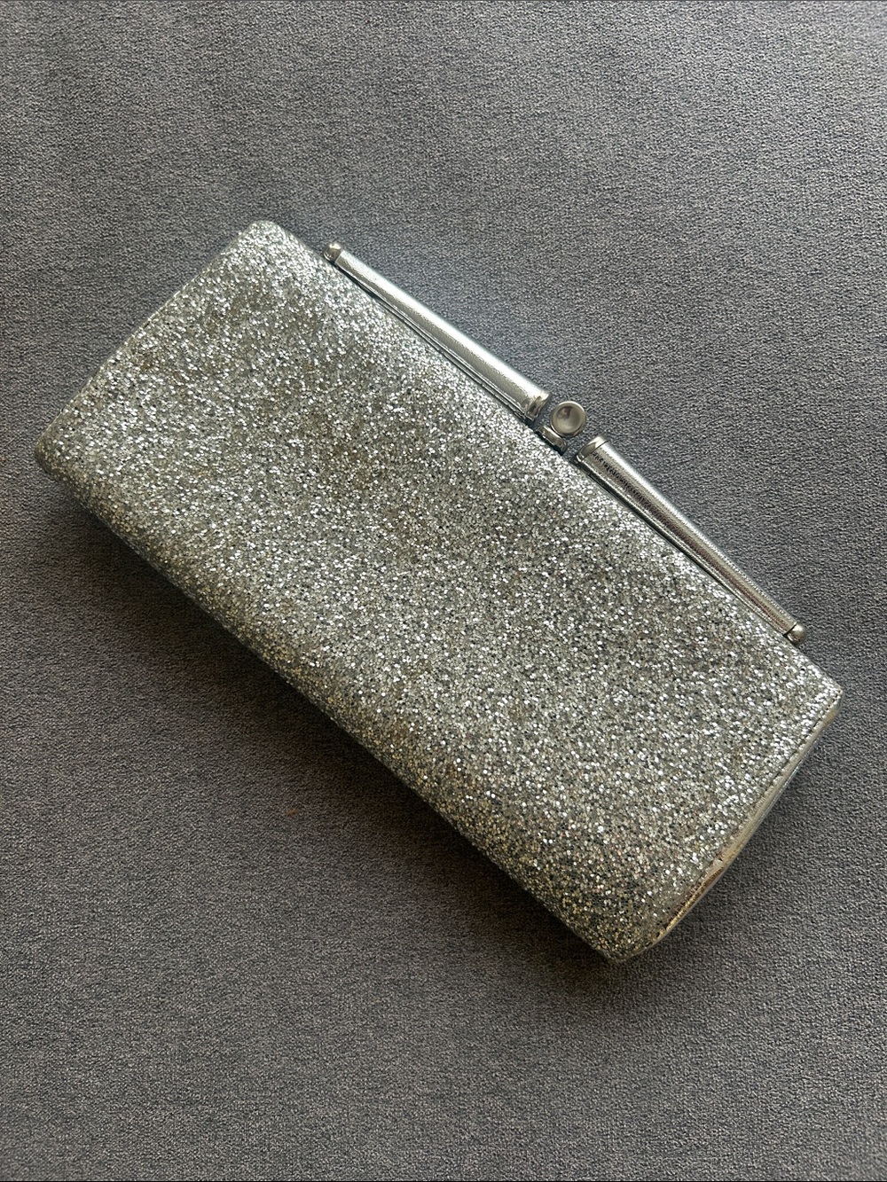 Vintage Silver Glitter Evening Clutch